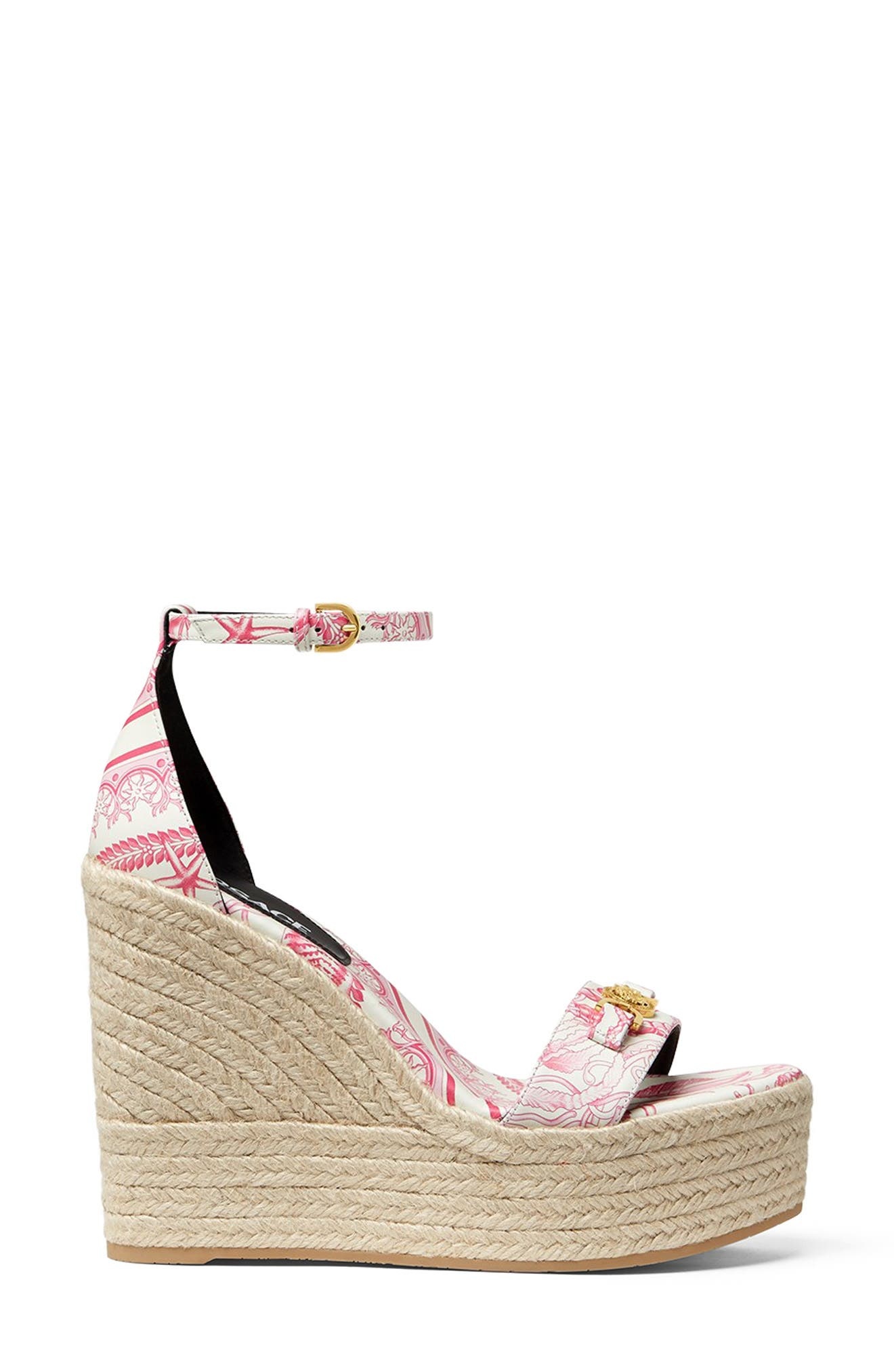 Versace Medusa Espadrille Wedge Sandal in Eggshell Dragonfruit Gold at Nordstrom - 2