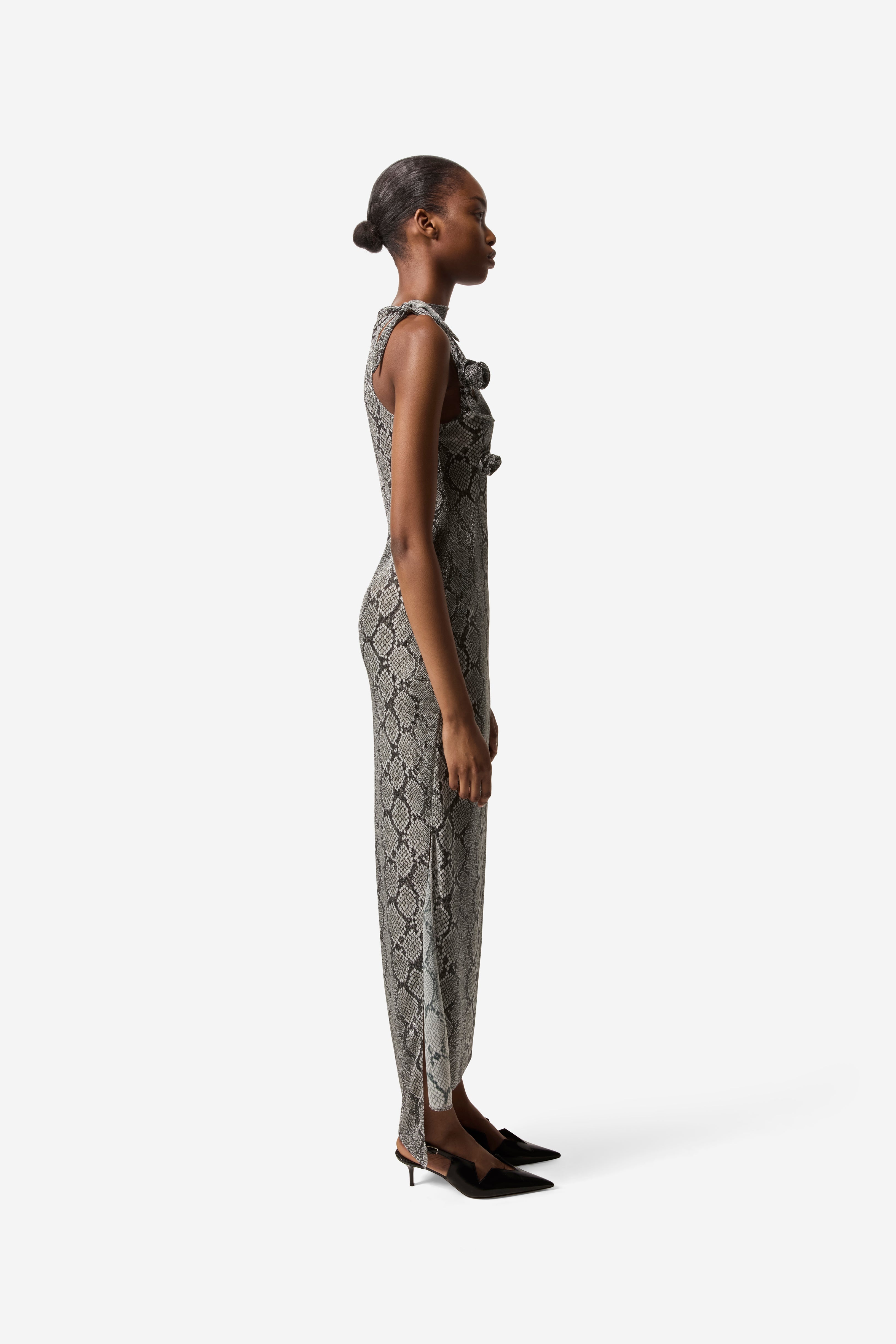 Snake Print Asymmetric Flower Gown - 3