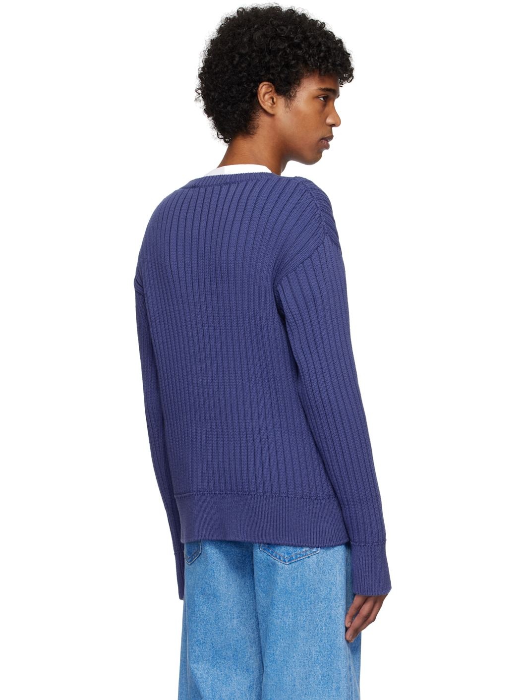 Blue Cable Logo Crewneck Sweater - 3