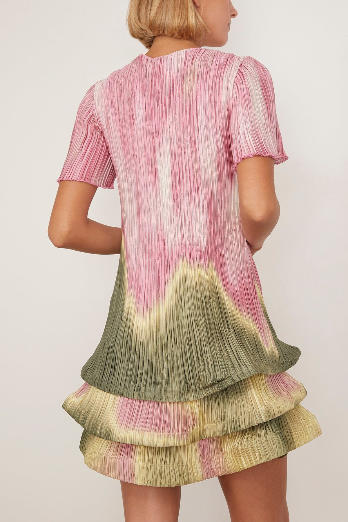 Zenon Short Sleeve Mini Dress in Olive Sunset Print - 4