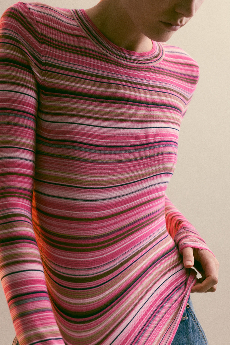 PISTOLA MADISON LONG SLEEVE CREW NECK SWEATER - PINK BROWN MULTI STRIPE outlook