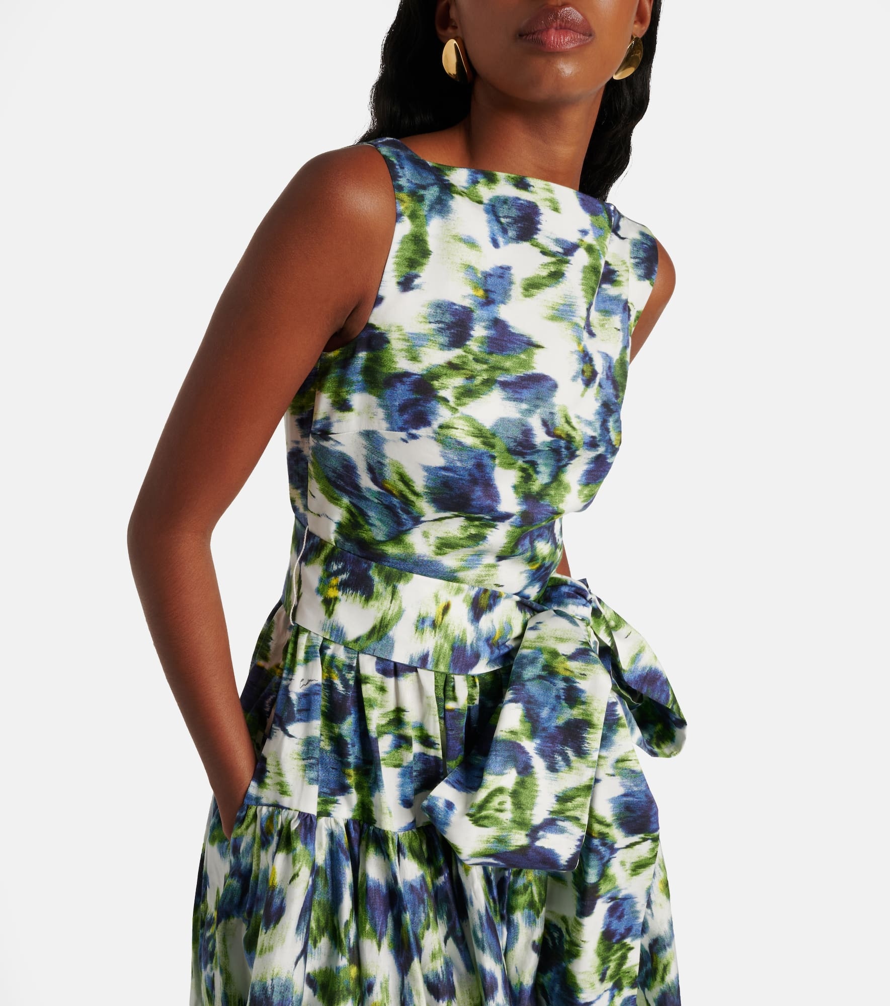 Floral bow-detail cotton midi dress - 4