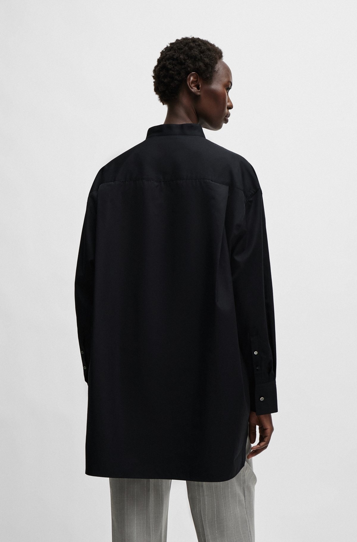 NAOMI X BOSS LONGLINE COTTON BLOUSE WITH CRINKLE-FREE EFFECT - 5