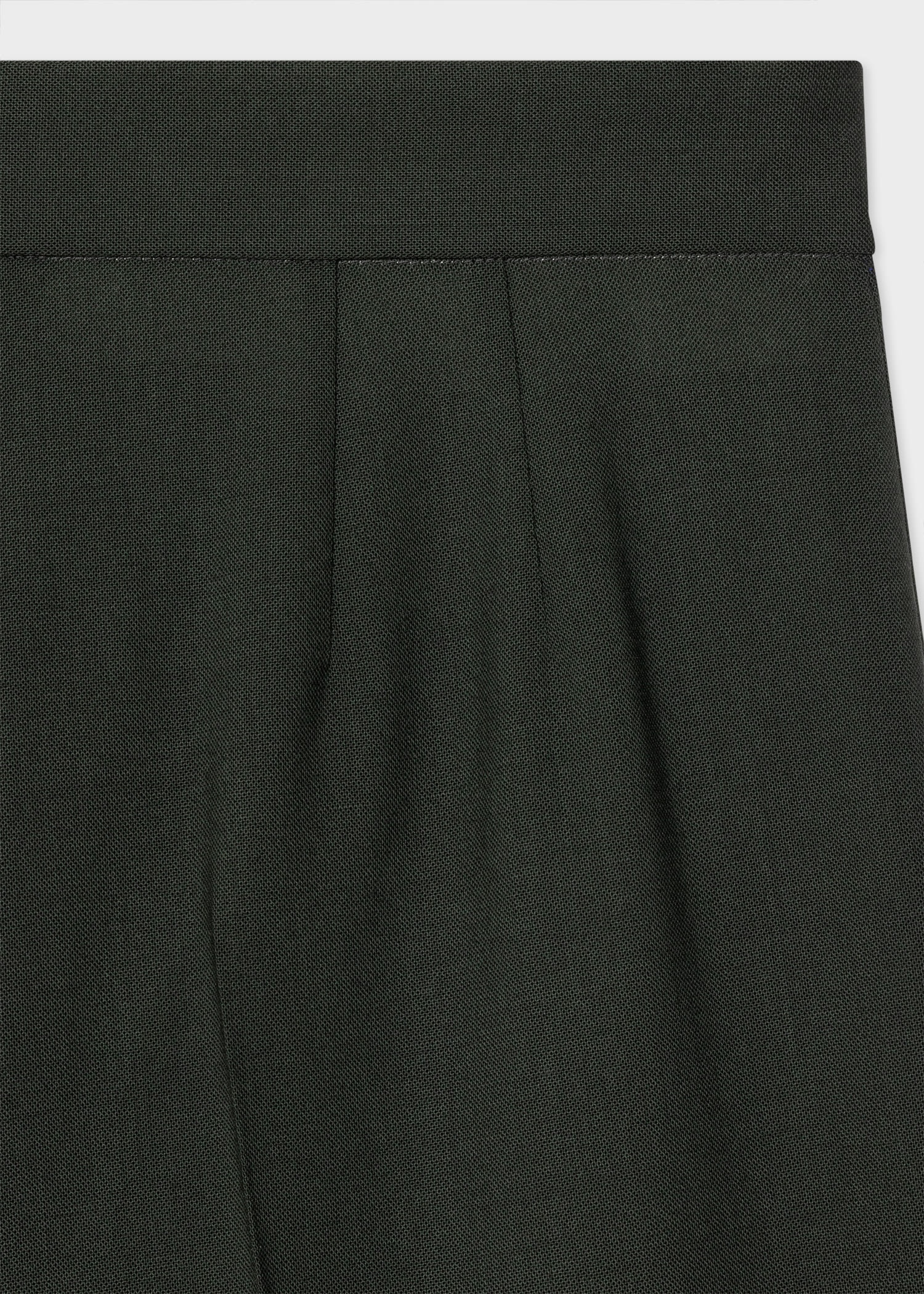 Dark Green Wool-Hopsack Wide Leg Trousers - 2