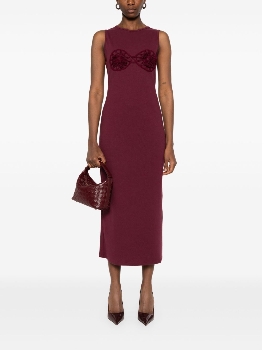 flower-appliqué midi dress - 2
