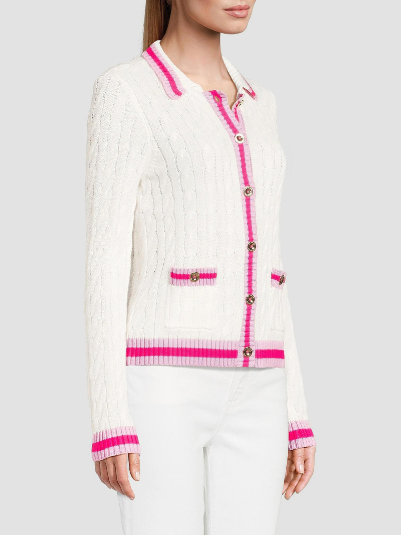 Women's Brockton Cotton Cable-Knit Polo Cardigan - Coconut Pink Bliss Tipping 4