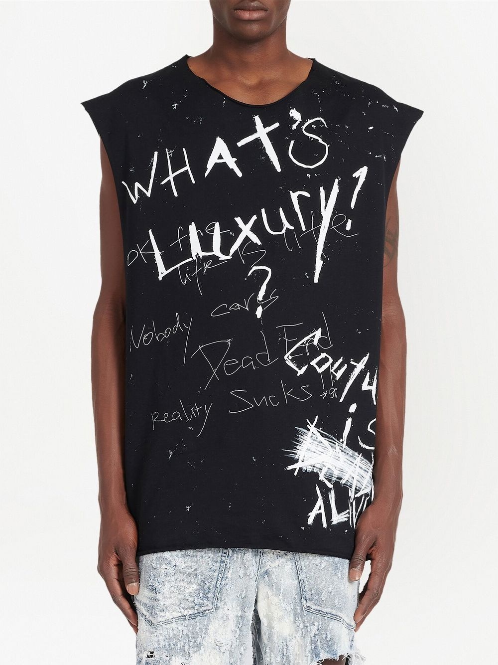 slogan-print sleeveless T-shirt - 3