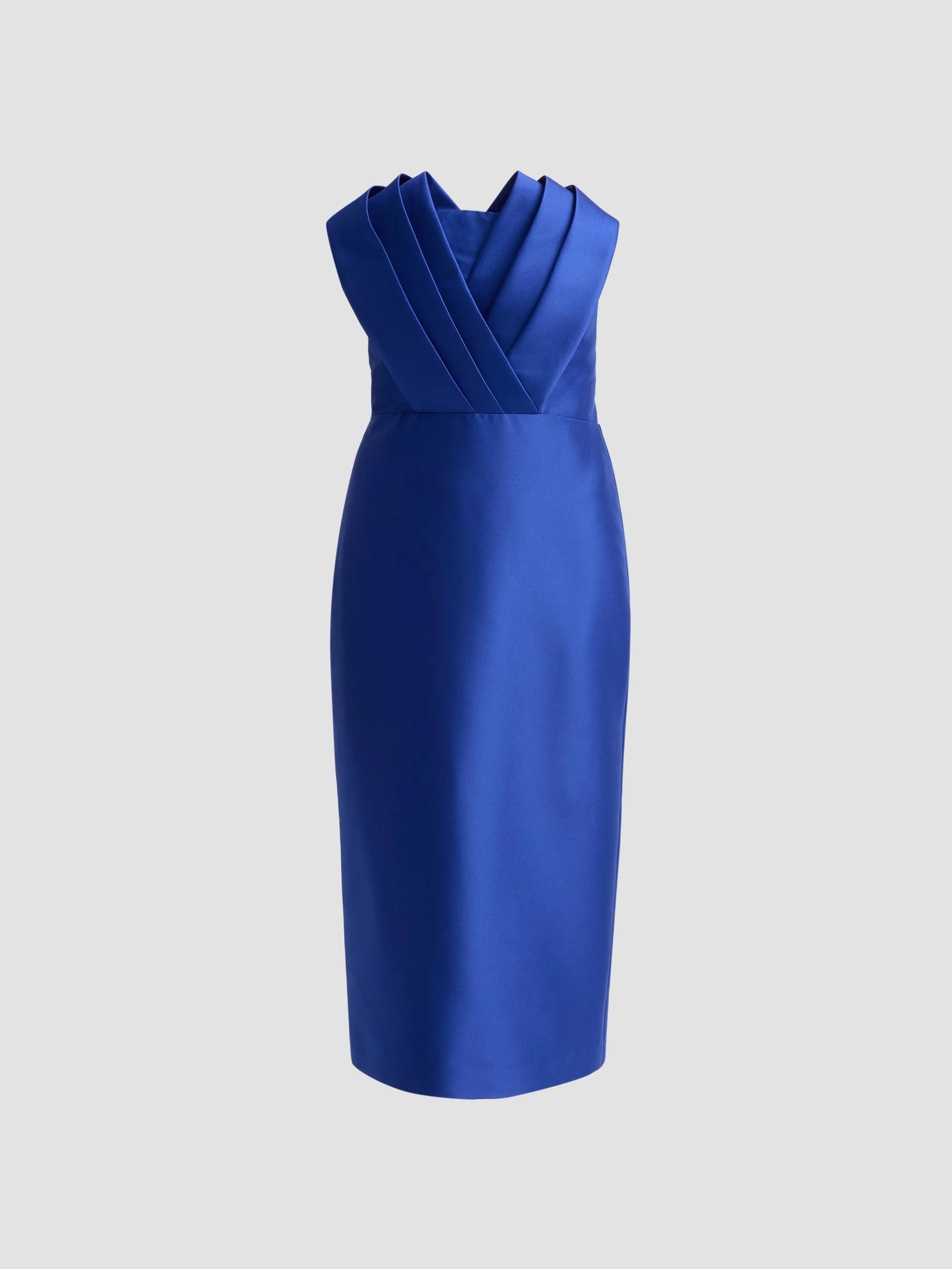Women's Pleated Satin Cocktail Dress - Cobalt - 1