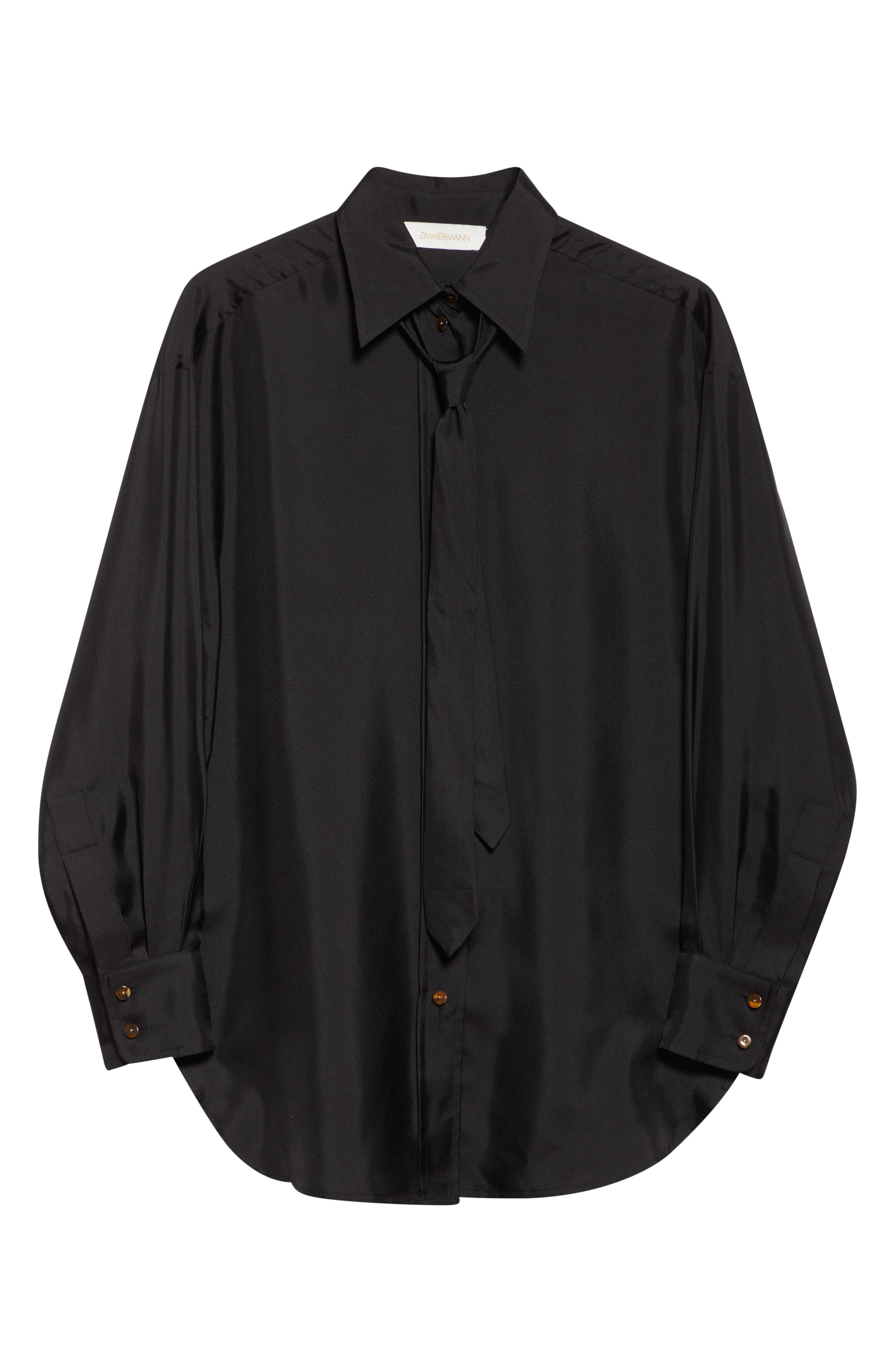 Zimmermann Relaxed Tie Silk Button-Up Shirt in Black at Nordstrom - 6