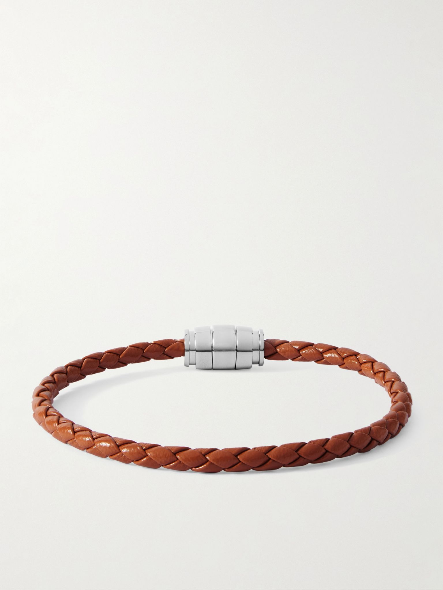 Meisterstück 3-Ring Stainless Steel and Woven Leather Bracelet Tan - 3