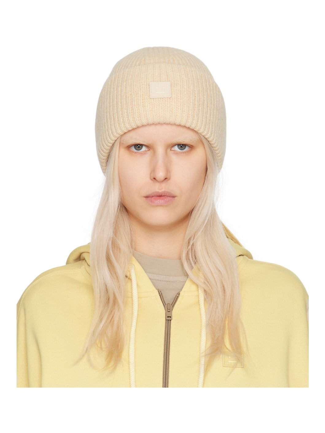 Beige Small Face Logo Beanie - 1