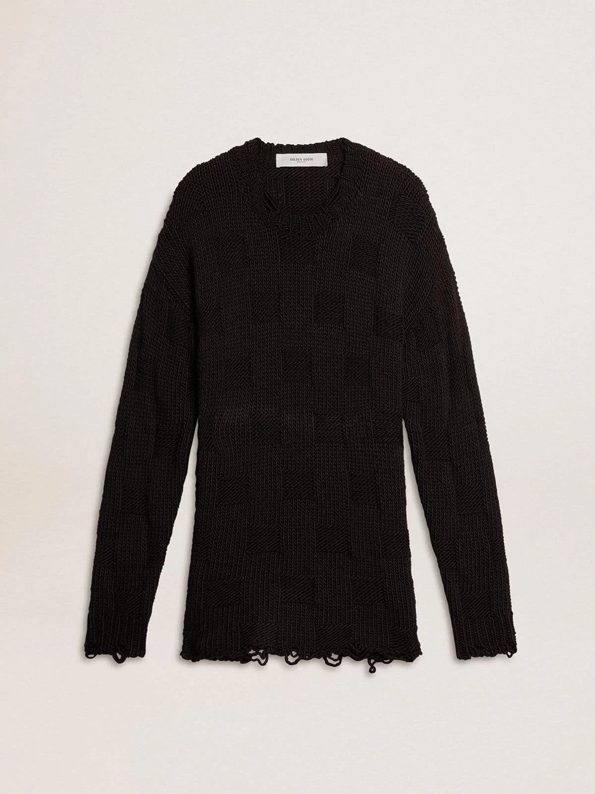 Men's black wool sweater with a distressed effect - 1