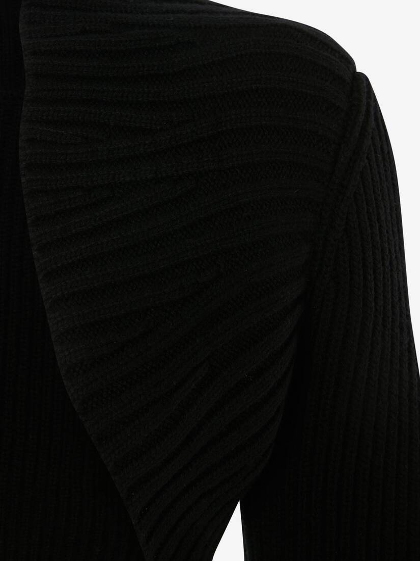 Rib Knit Wool Shrug in Black - 5