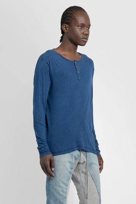 Greg lauren men's indigo long sleeve henley tee - 2