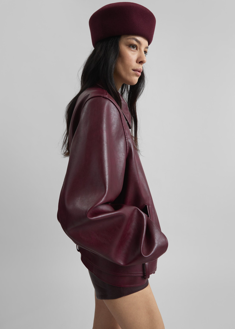 Norbury Faux Leather Jacket - Burgundy 12