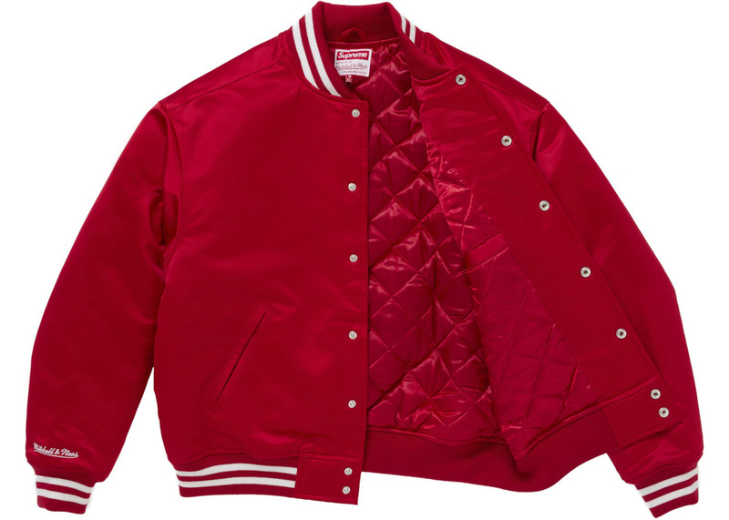Supreme Supreme Mitchell & Ness Satin Varsity Jacket (FW24) Red outlook