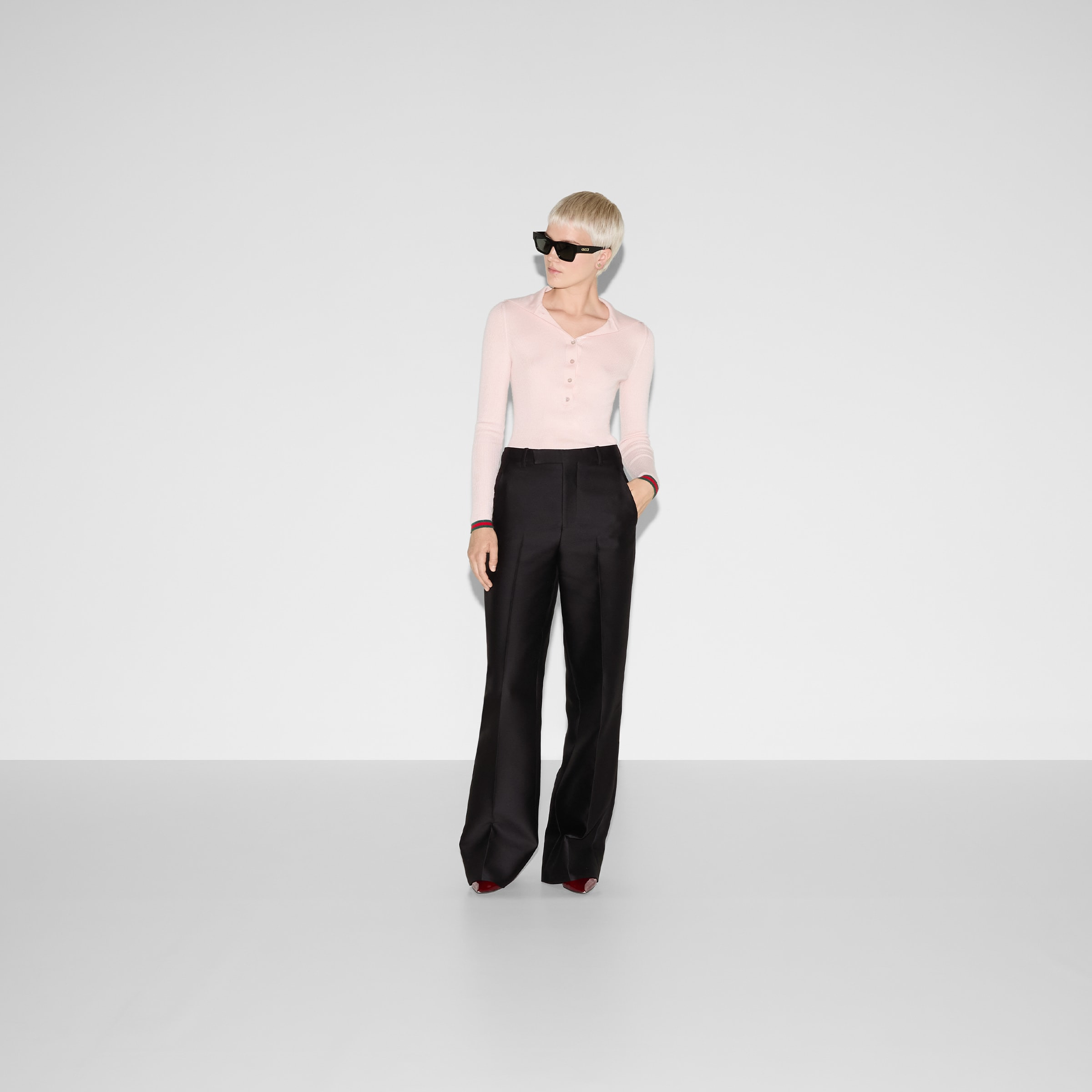 Embroidered wool silk gabardine pant - 2