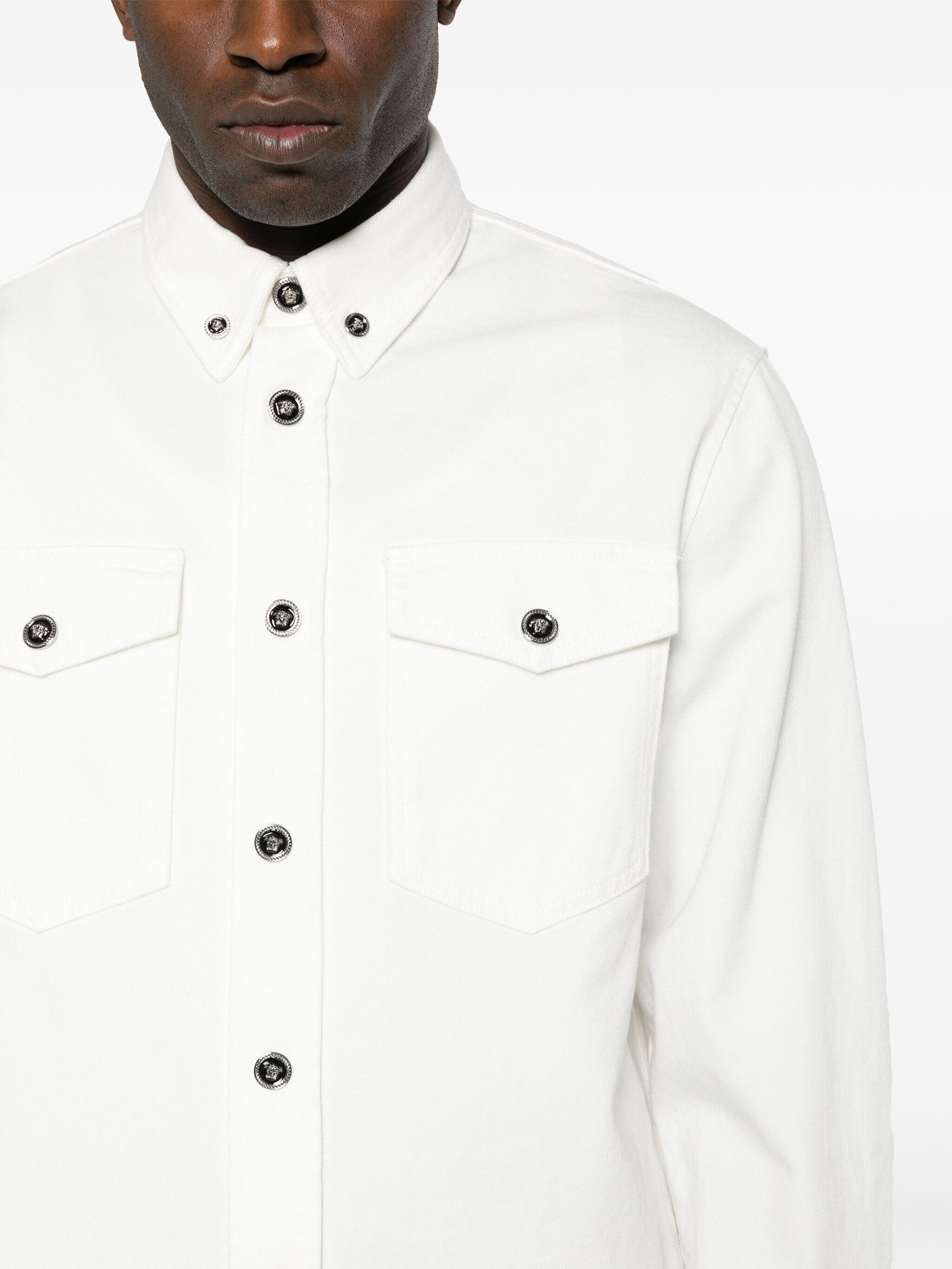 White Medusa-Buttons Denim Shirt - 5