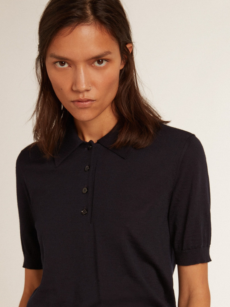 Golden Goose Women’s polo shirt in navy-blue merino wool outlook