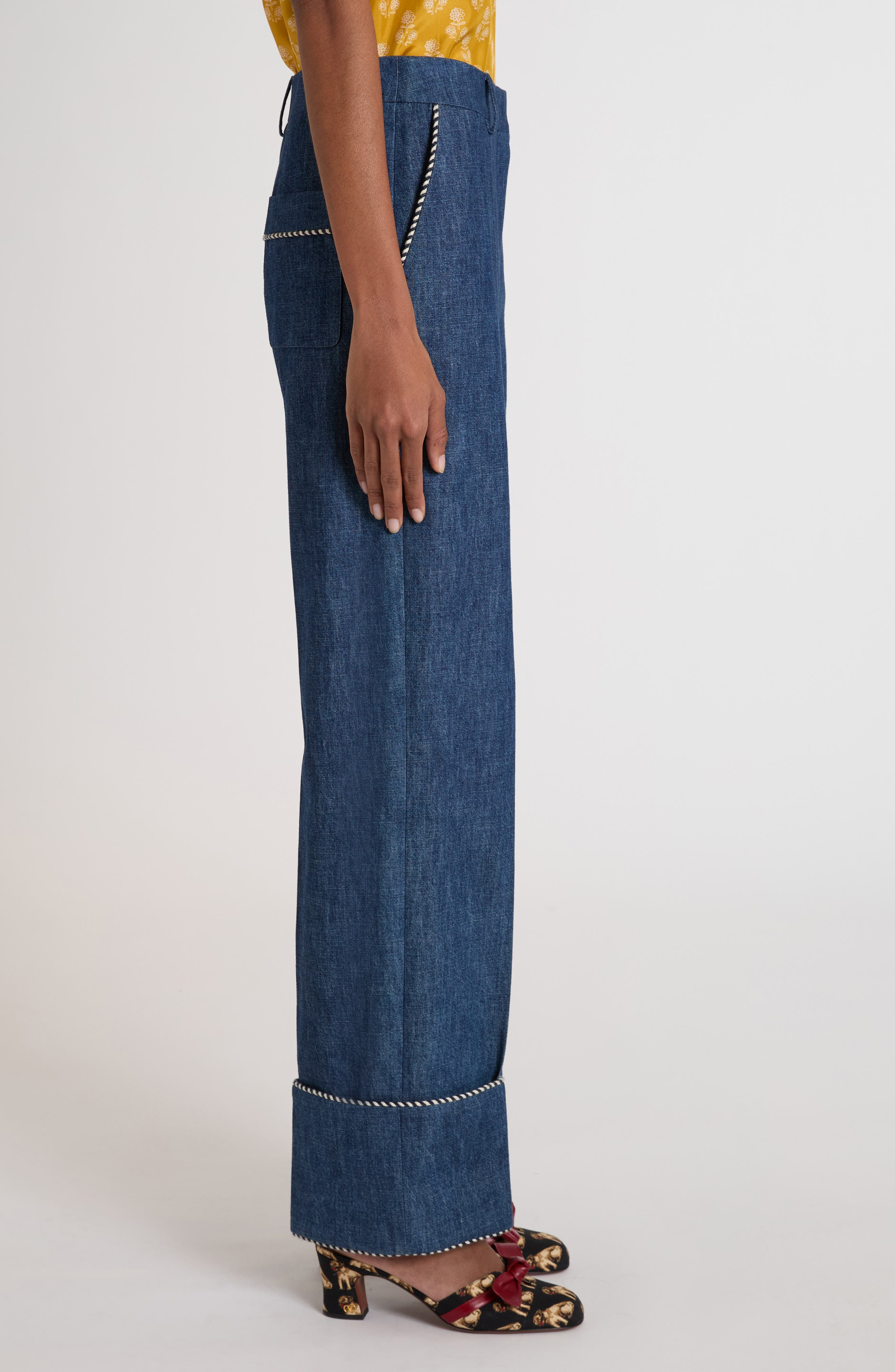 Valentino Garavani Cuffed Chambray Pants in Navy at Nordstrom - 4