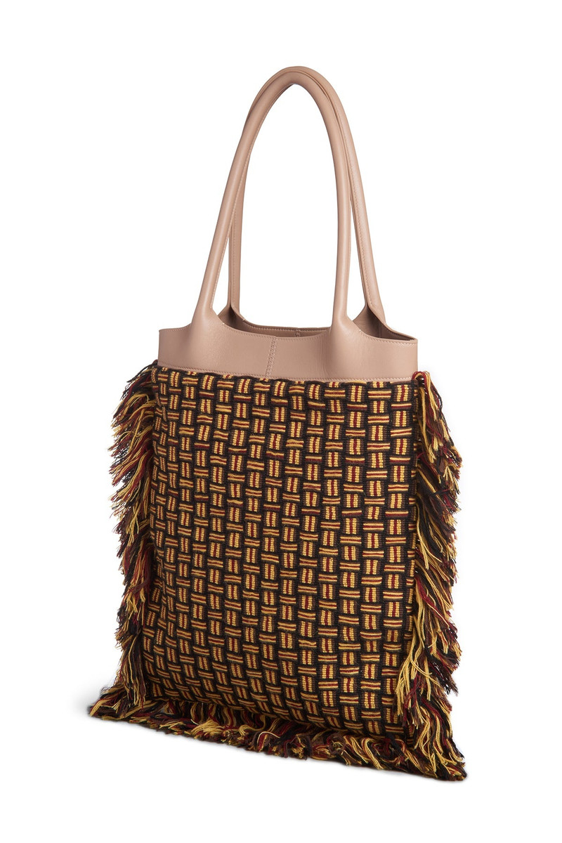 Tote Bag in Nude Nappa Leather with Macrame 1