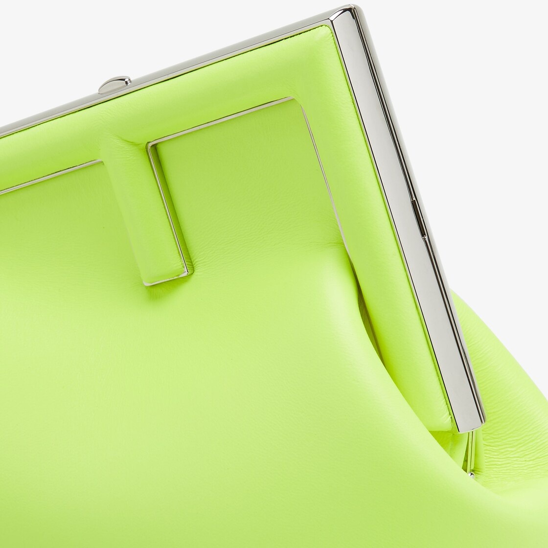 Small Fendi First bag made of soft, neon yellow nappa leather with oversized metal F clasp bound in  - 5