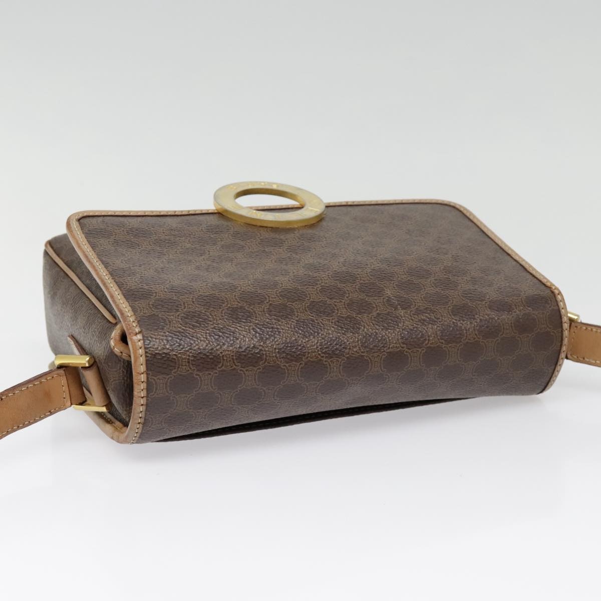 CELINE Macadam Canvas Circle Shoulder Bag Pvc Leather Brown Gold - 7