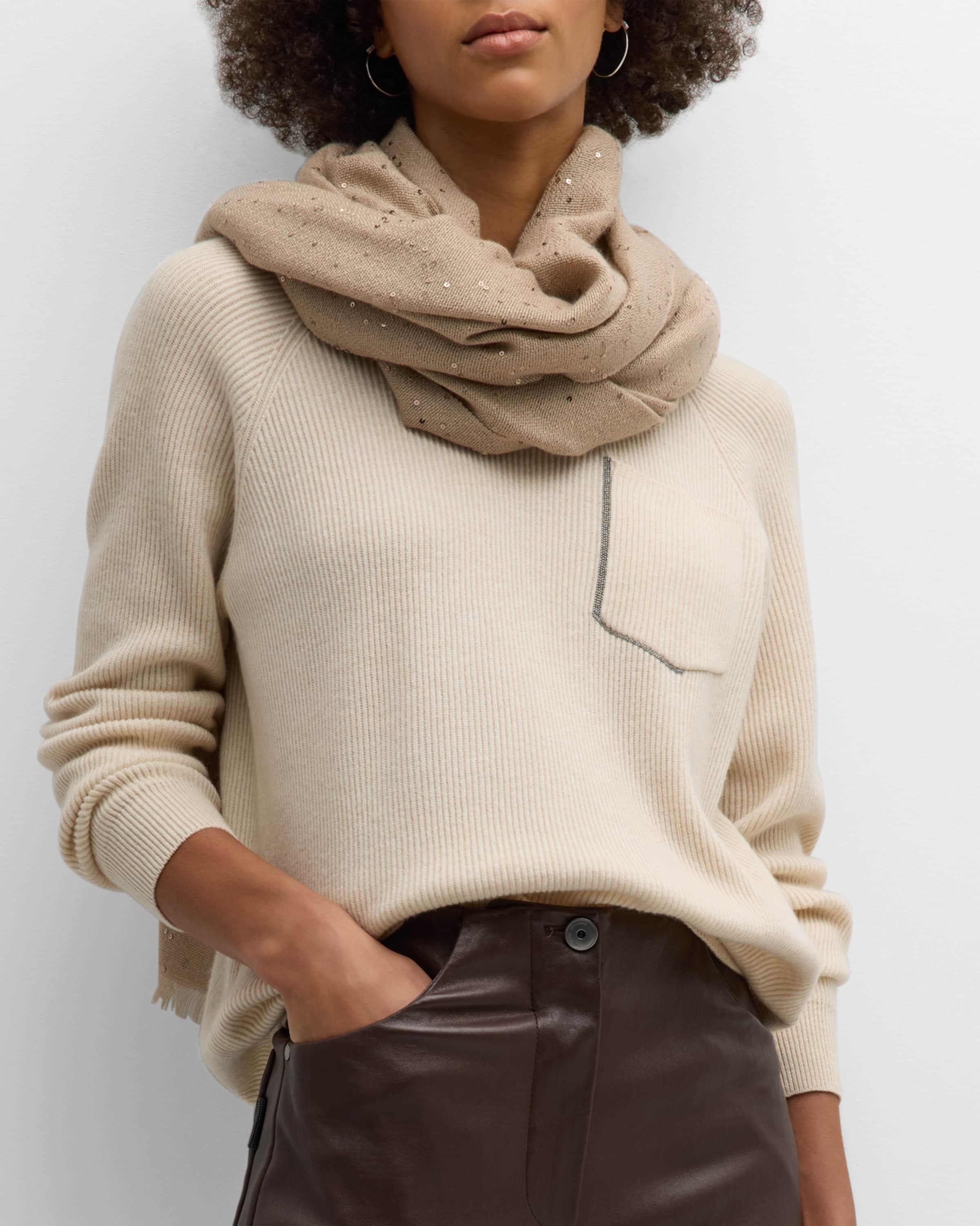 Brunello Cucinelli Cashmere Silk Scarf with Paillette Details