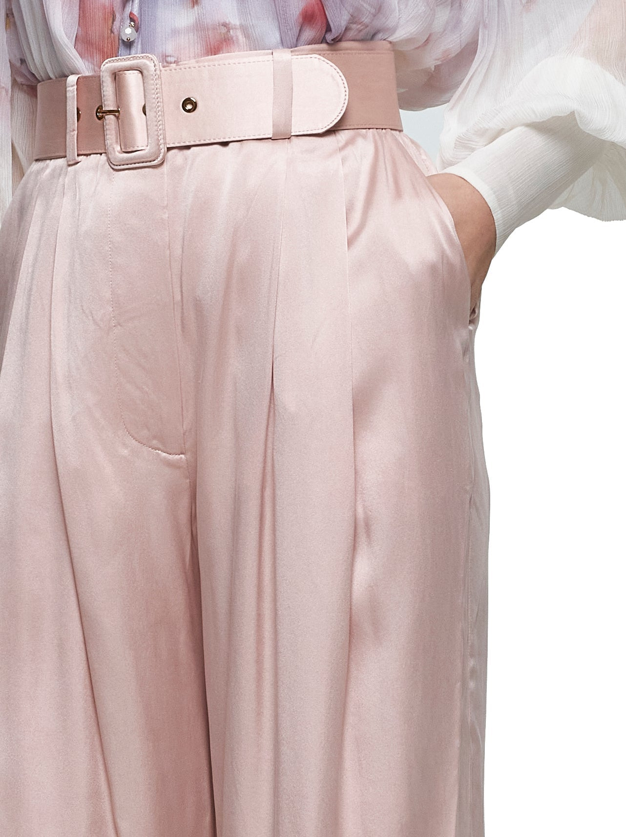 Zimmermann Women Pink Silk Tuck Pants - 5
