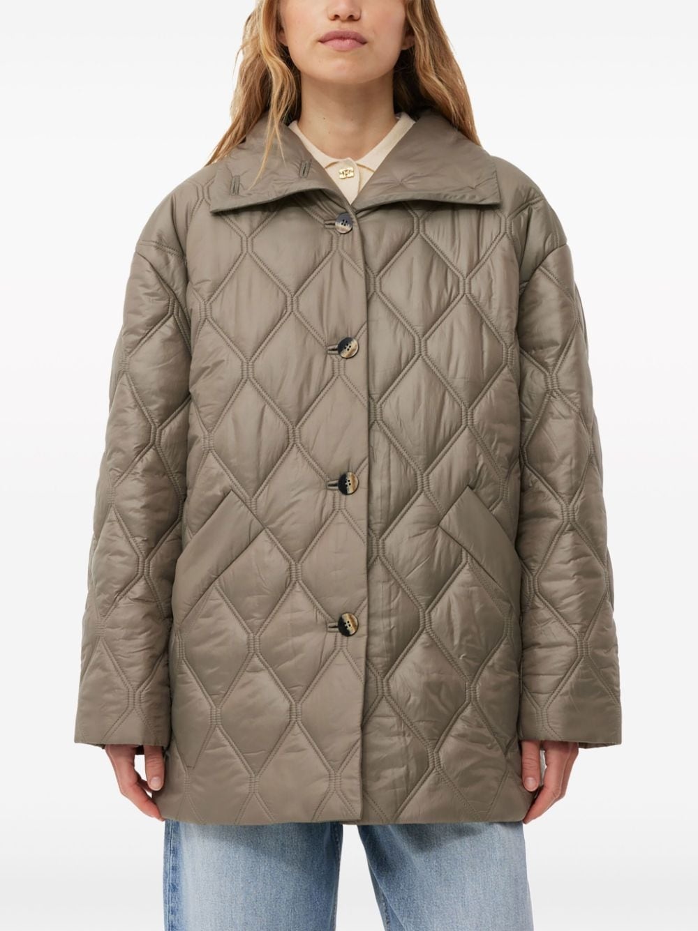 high-shine finish quilted jacket - 5