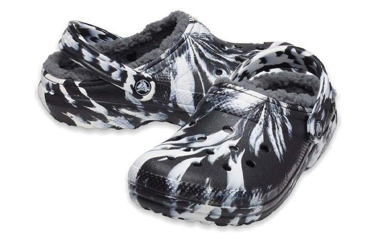 (WMNS) Crocs Classic Lined Clog Outdoor Sandals 'Marbled White Black' 207180-103 - 5
