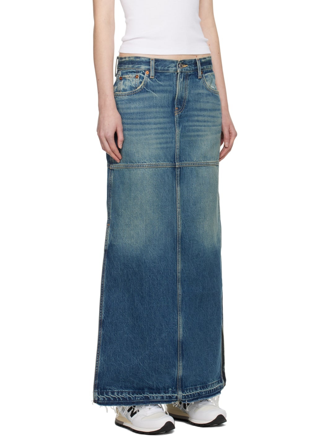 Blue Split Denim Maxi Skirt - 2