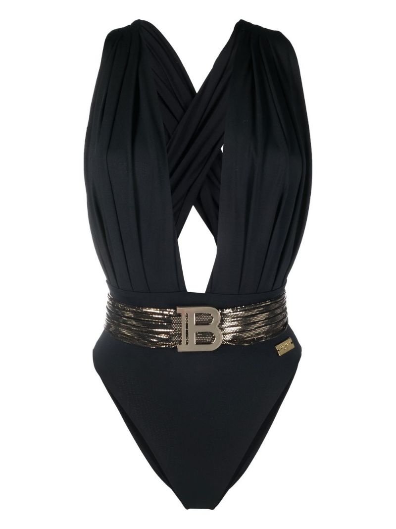 detachable-belt draped swimsuit - 1