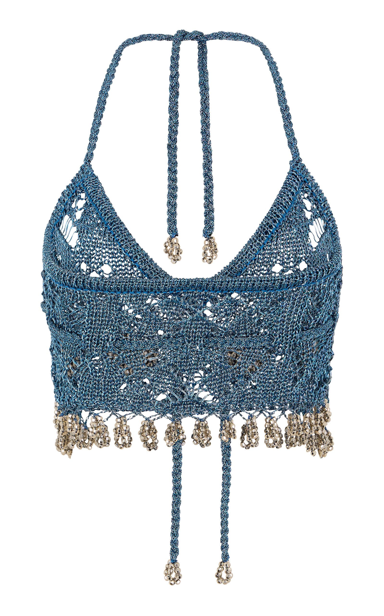 Embellished Metallic Knit Top turquoise - 5