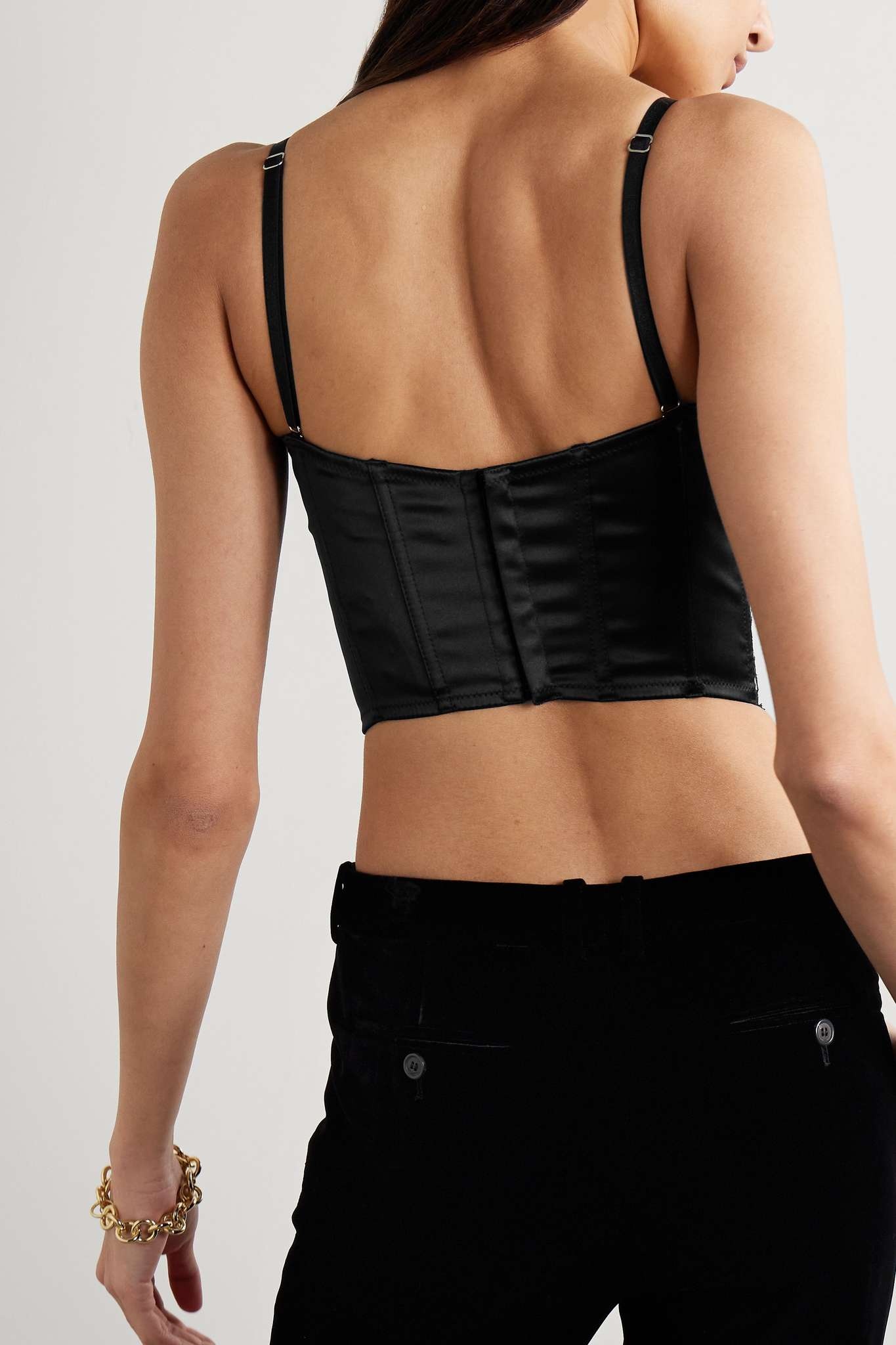 Lace-trimmed embroidered cotton-blend tulle and satin bustier top - 4