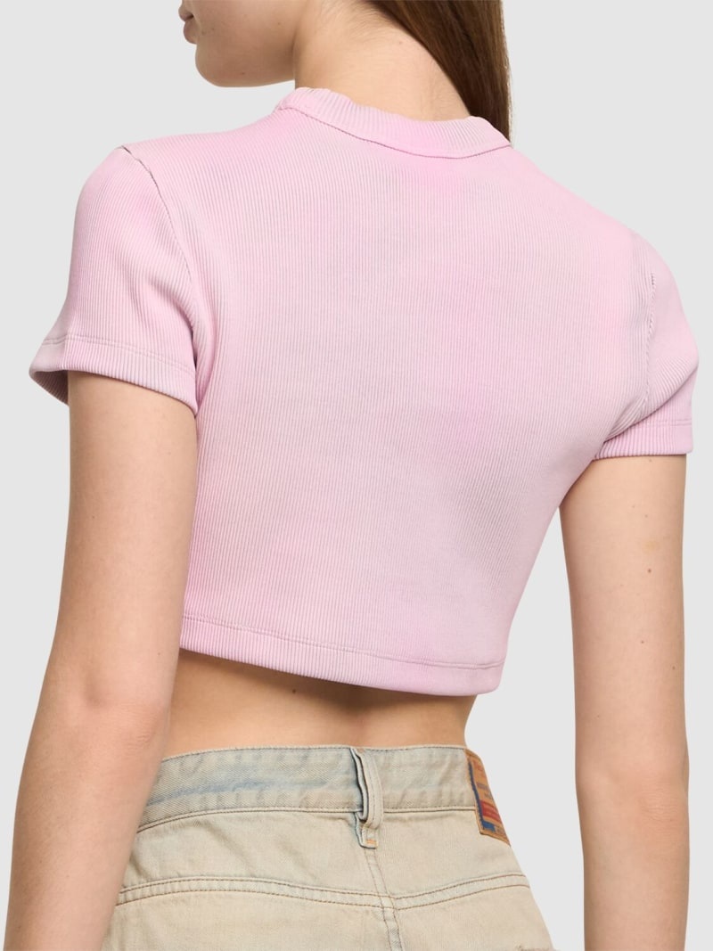 Cropped short sleeve cotton t-shirt - 3