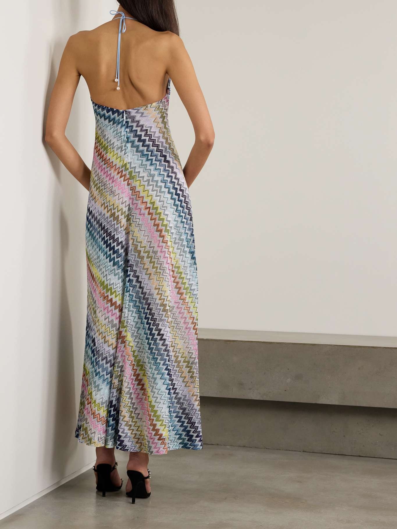 Embellished metallic crochet-knit halterneck maxi dress - 3