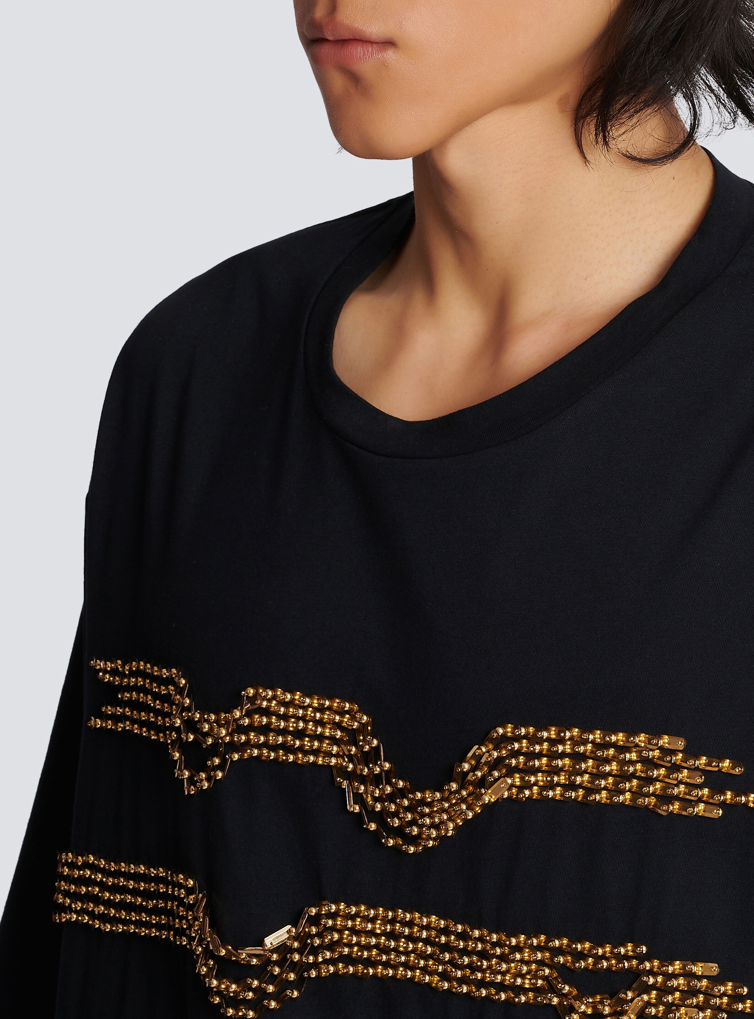Embroidered cotton T-shirt with destroy stripes - 7