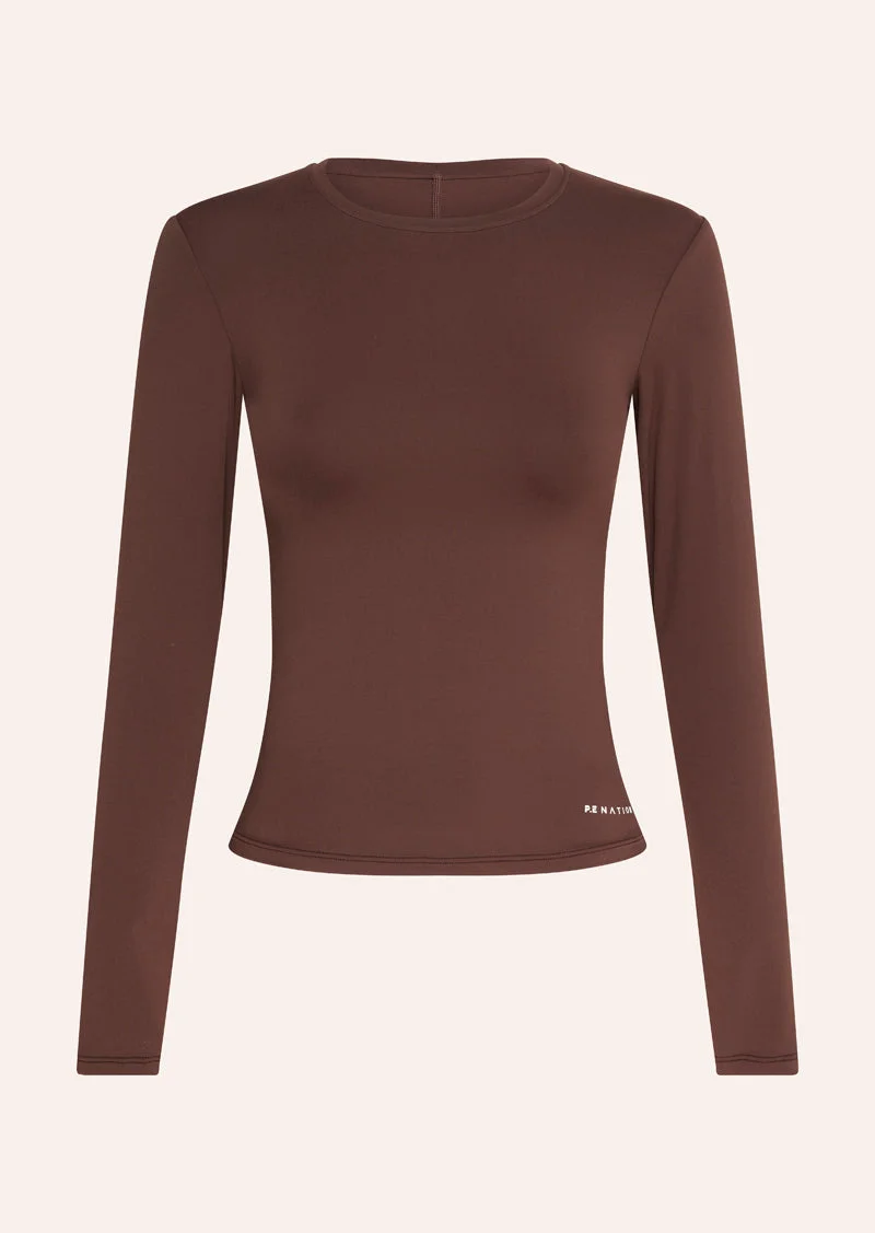 FOUNDATION LONG SLEEVE TOP IN MAHOGANY - 1