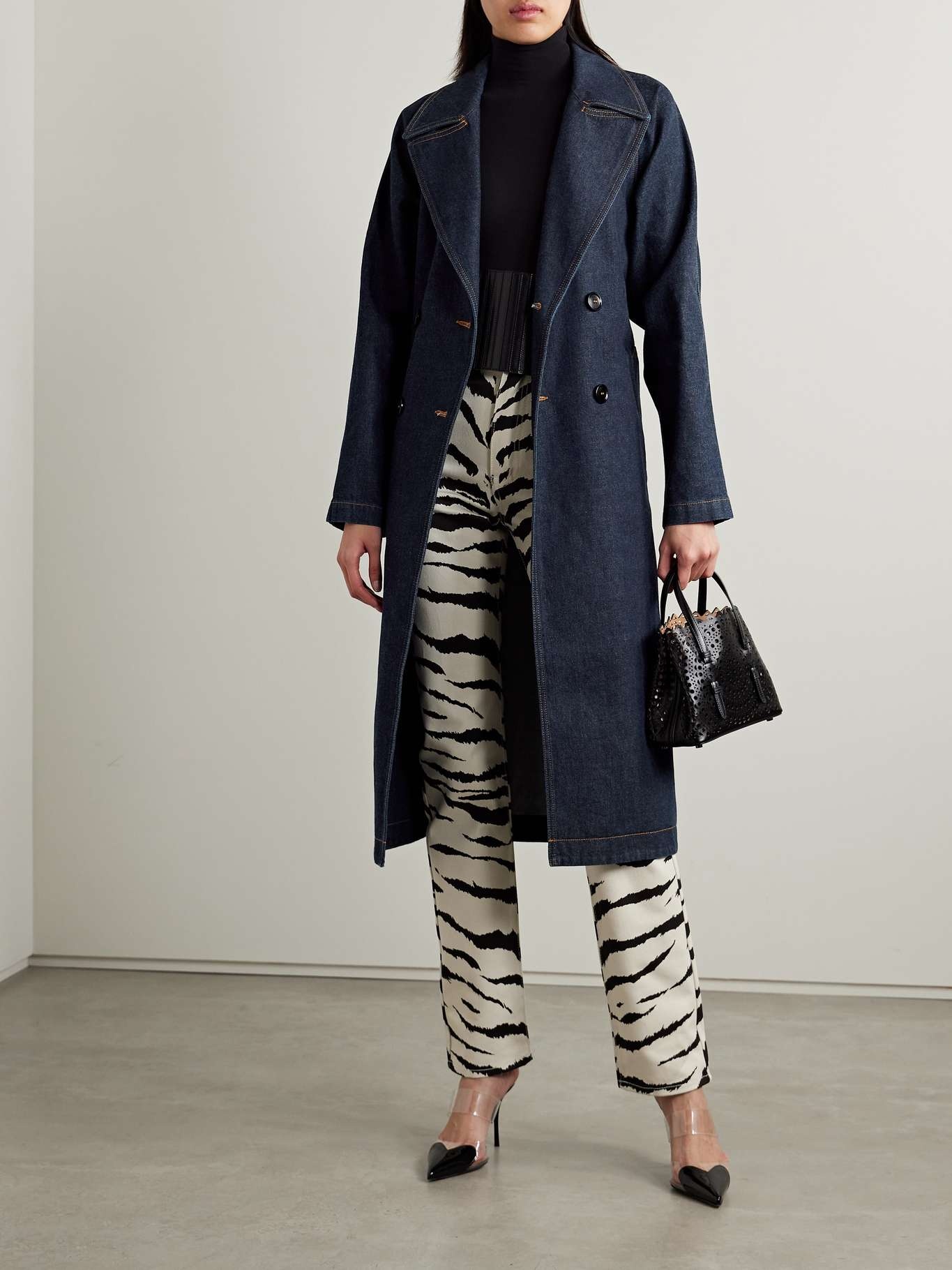 コート Alaia Double-Breasted Denim Coat Alaia Denim Double Breasted Trench Coat for Women Online USA