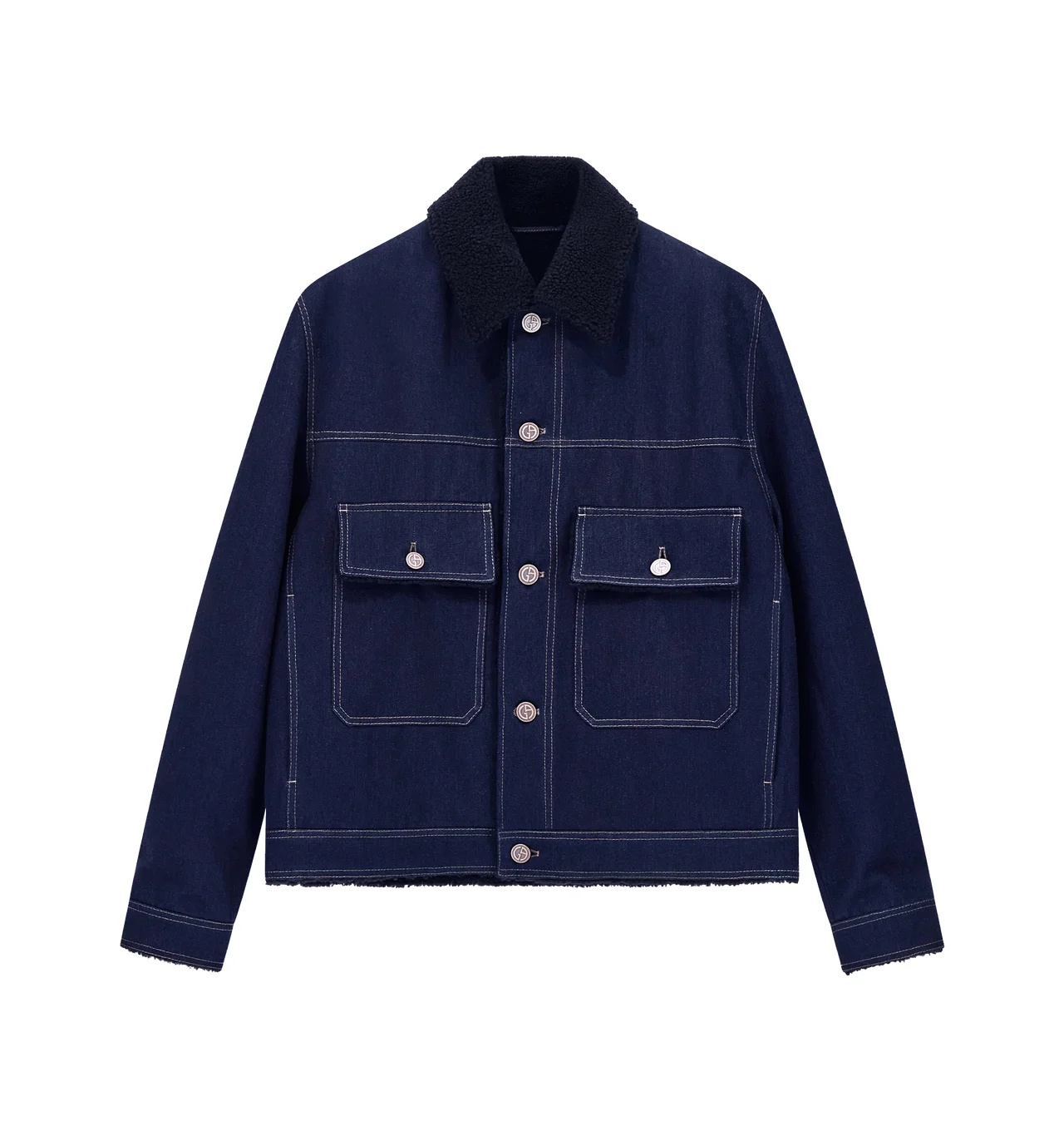 Patch Pocket Denim Shearling Jacket - 1