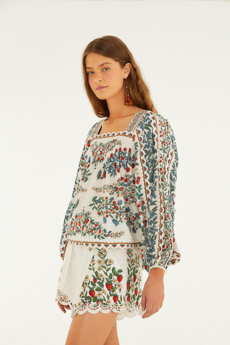 Off-White Fruit Beauty Scarf Organic Cotton Long Sleeve Blouse 5