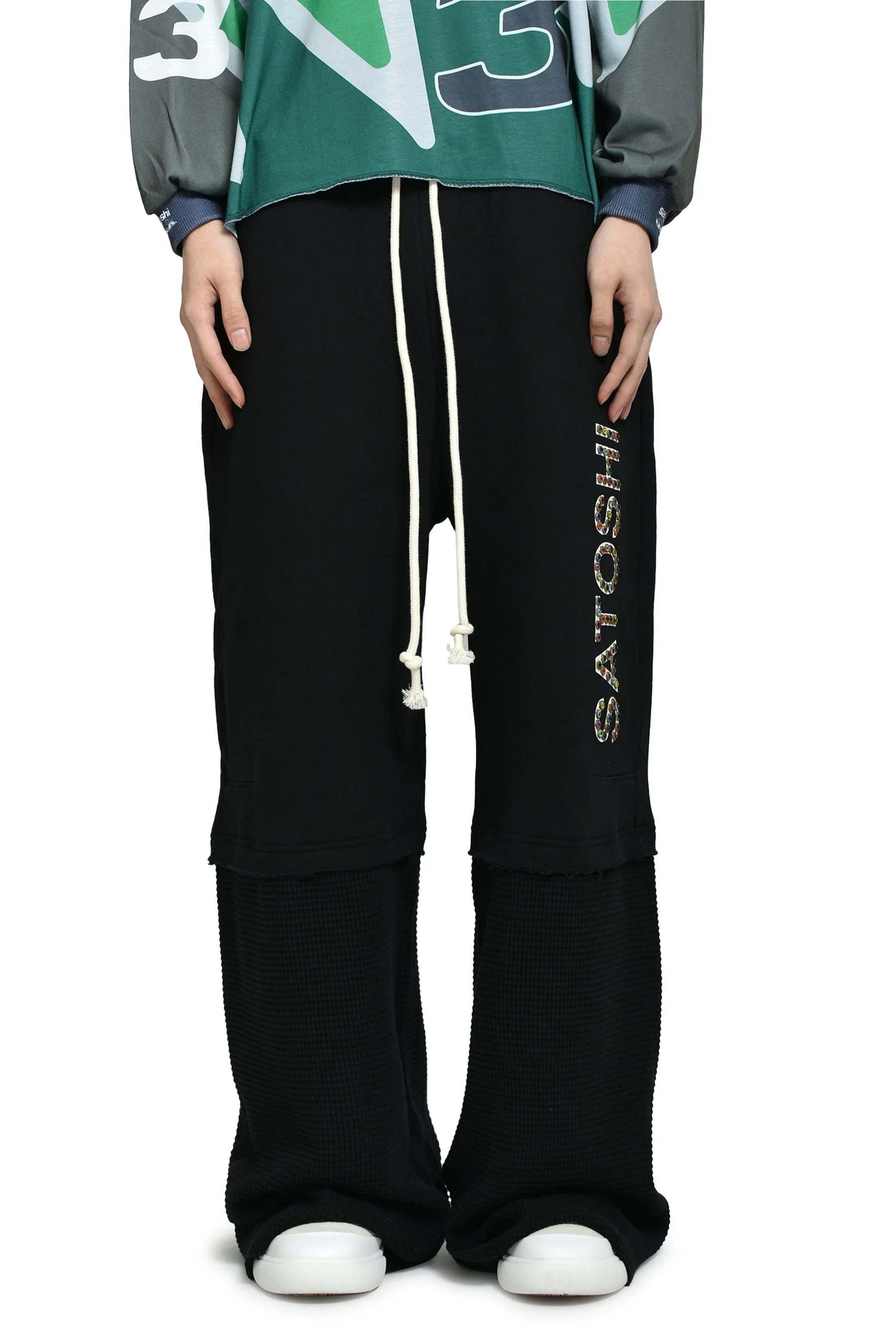 STUDDED DOUBLE LAYER SWEATPANT / BLK - 1