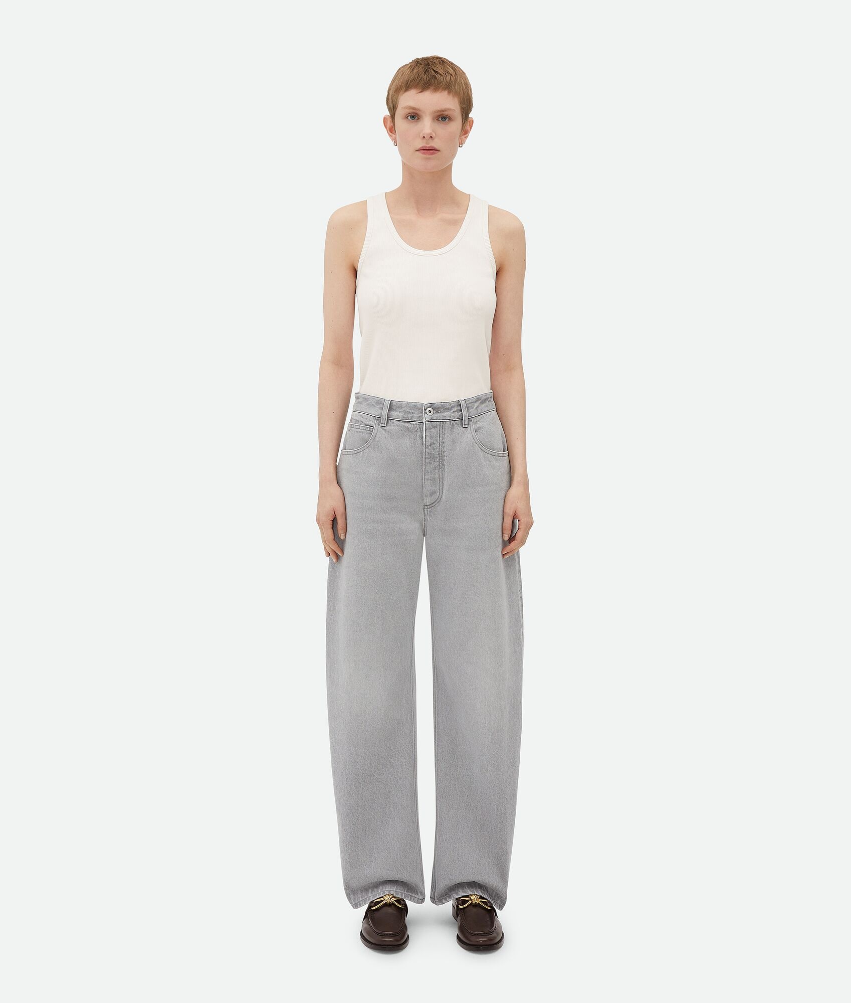 Light Grey Washed Rounded Leg Denim - 4