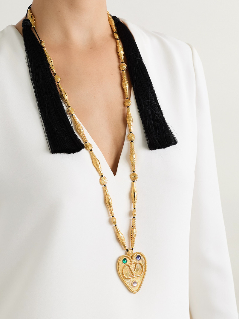 Valentino Gold-tone, Crystal And Cord Necklace outlook