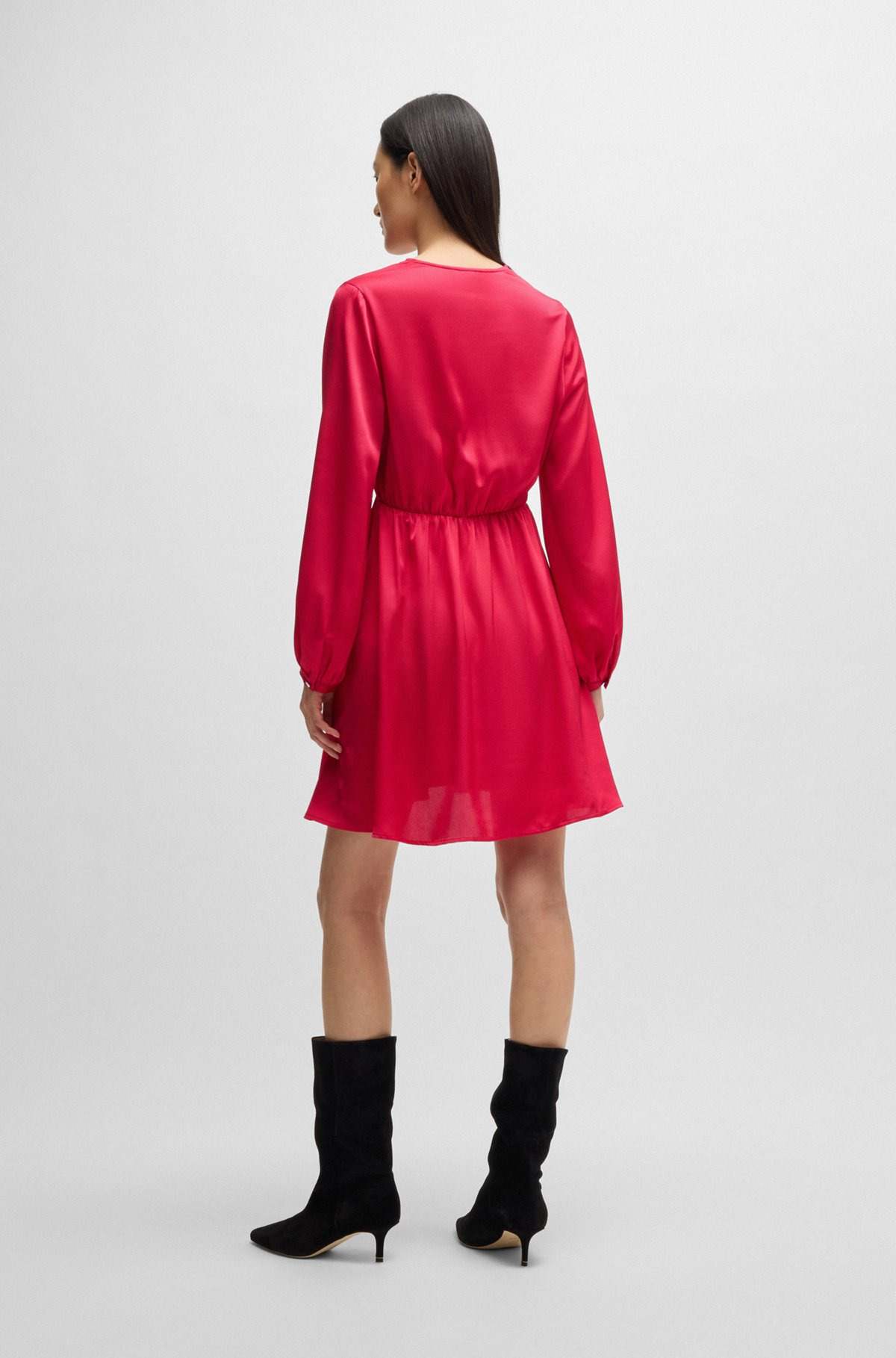 V-NECK DRESS IN HAMMERED SATIN - 4