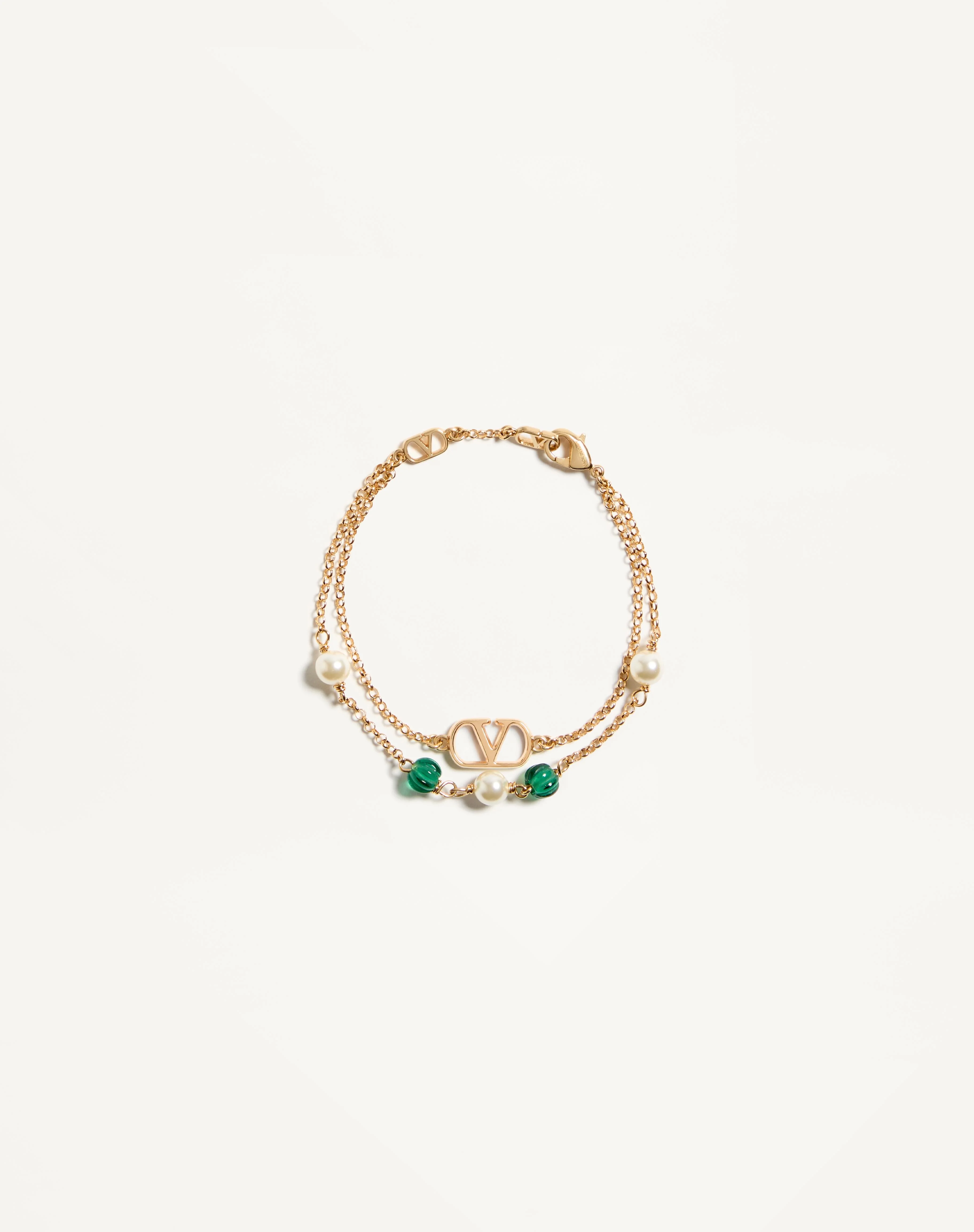 VLOGO SIGNATURE METAL, PEARL AND KNURLED GLASS BRACELET - 1