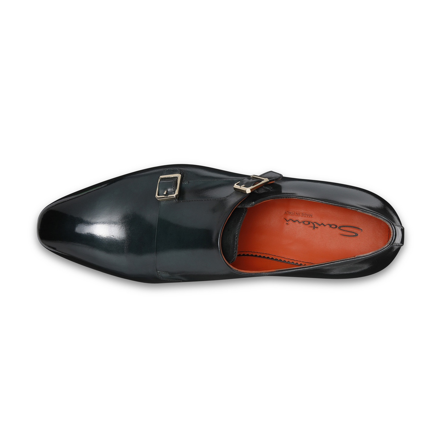 Men's green leather double buckle shoe - 5
