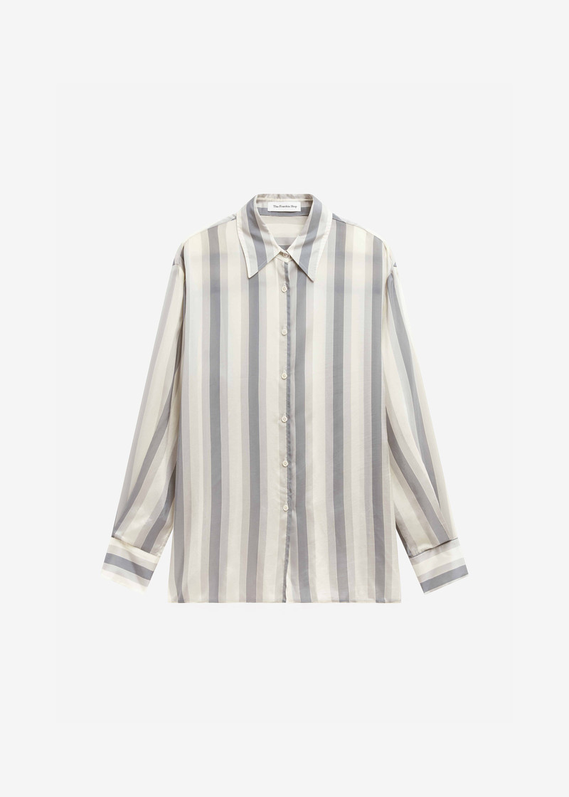 Peri Fluid Shirt - White/Grey Stripe 1