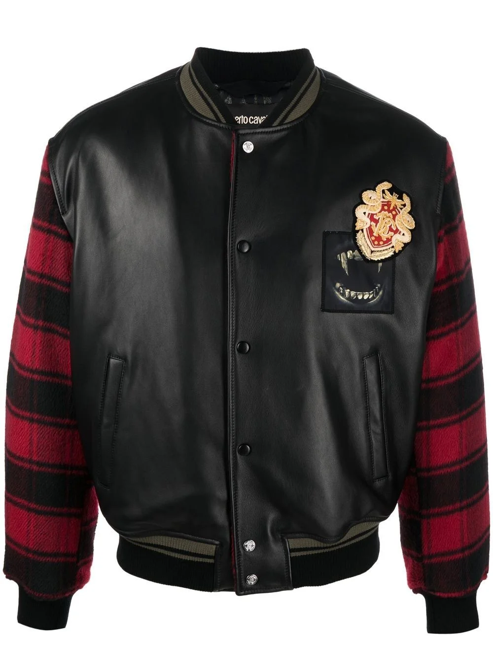 plaid-sleeves bomber jacket - 1